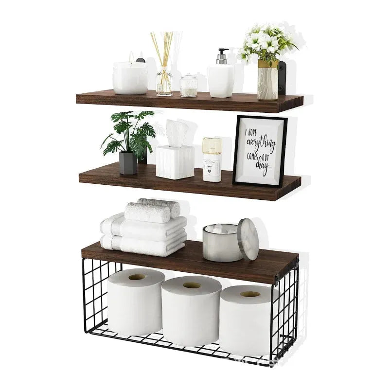 Floating Shelves Set Wall Mounted Wooden Farmhouse Design