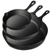 Cast Iron Skillet Set 3 Piece with Pre Seasoned Heavy Build