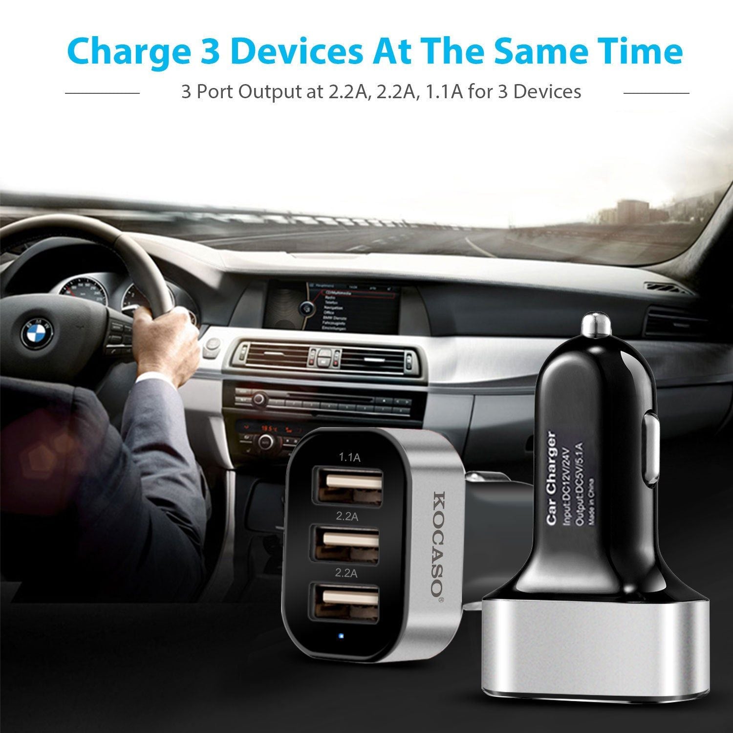 3 Port USB Car Charger 30W 5.5A Fast Charging Adapter
