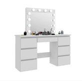 Large White Vanity Desk with Mirror LED