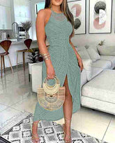 Halter Sleeveless Dress Asymmetric Street Midi Hip Hop Style