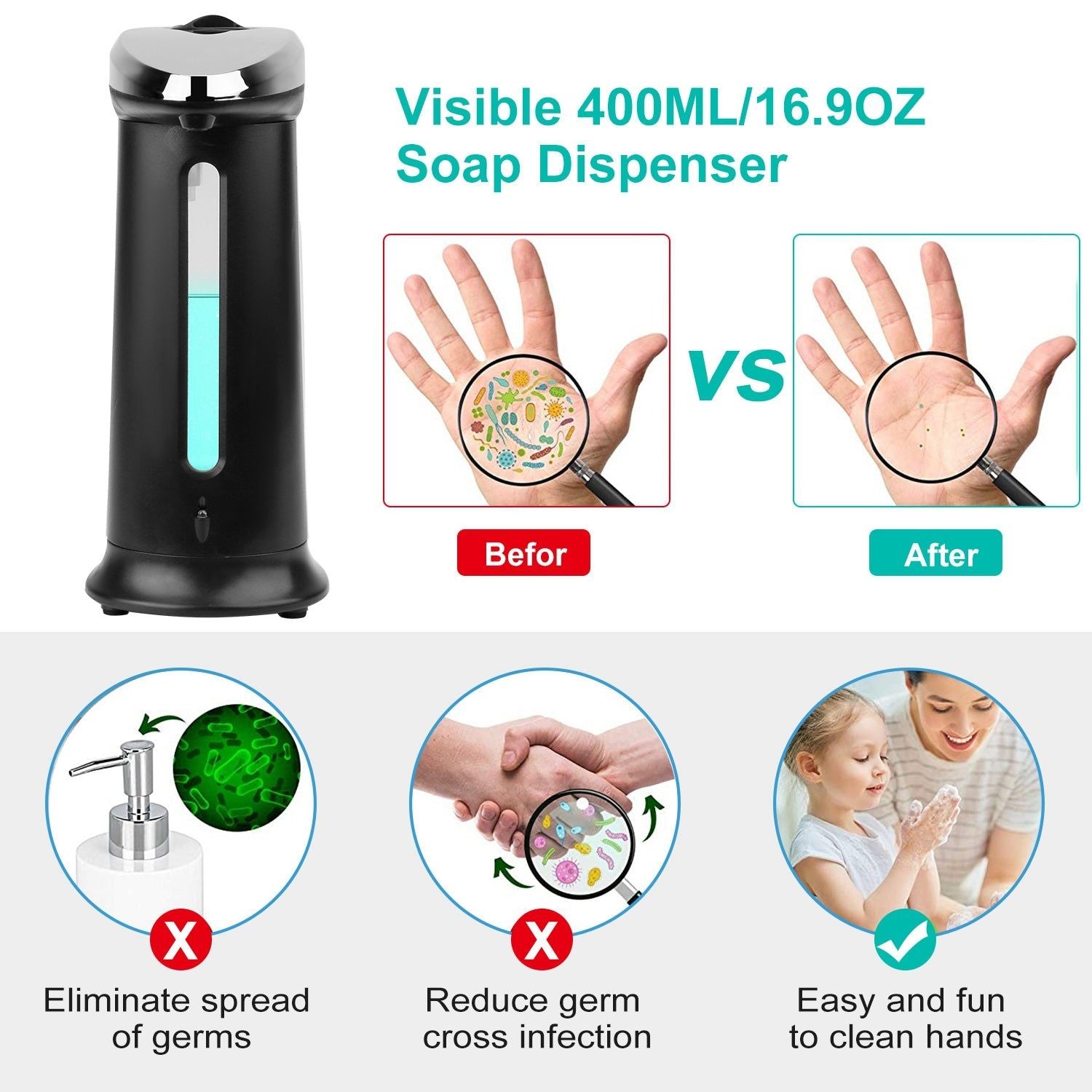 Automatic Soap Dispenser 400ml with Touchless Sensor