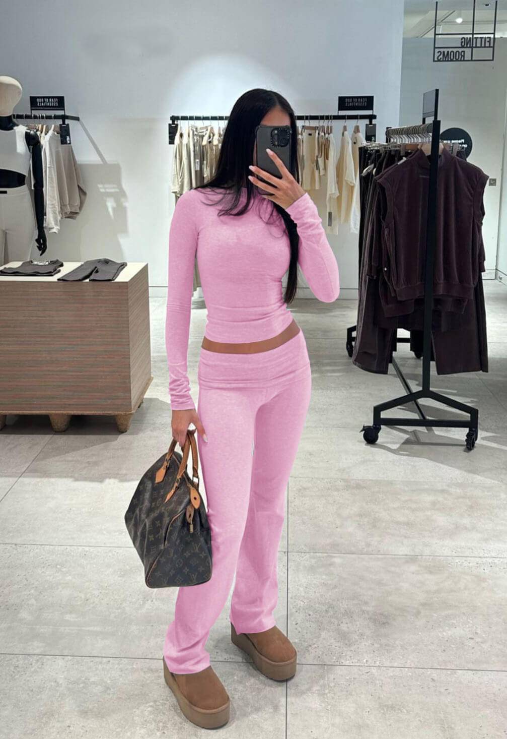 Womens Two Piece Set Long Sleeve Top High Waist Pants
