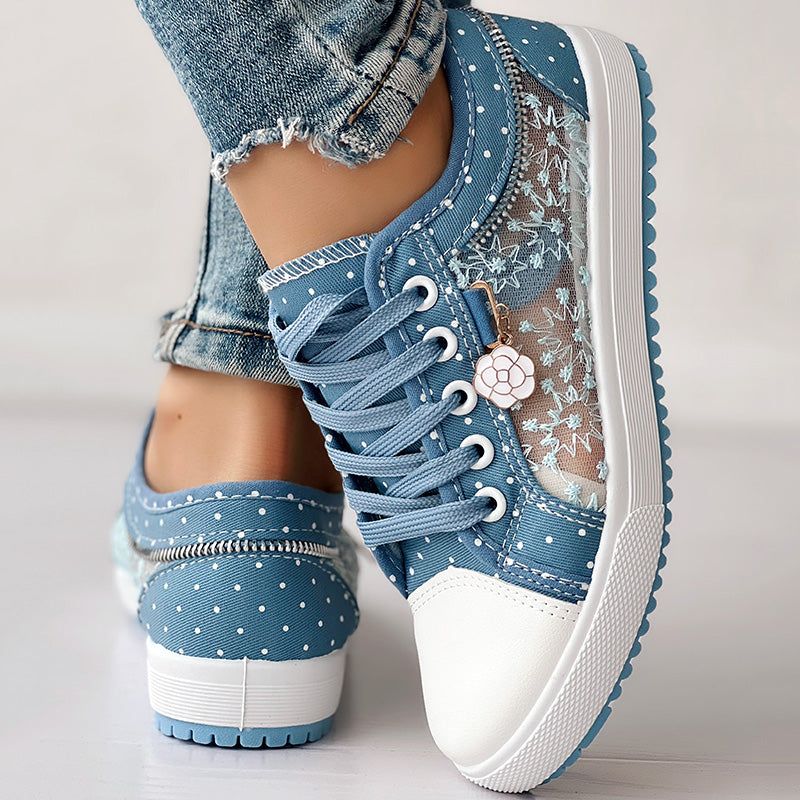 Embroidered Polka Dot Breathable Mesh Sneakers