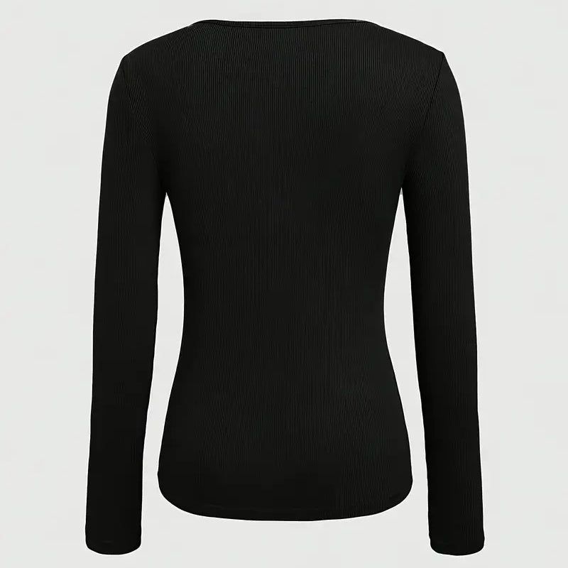 Cut Out Ribbed Long Sleeve T Shirt for Women