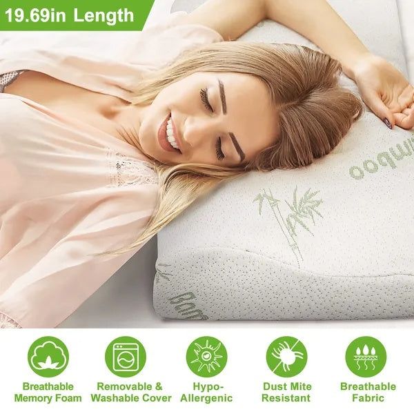 Pillow Contoured Bamboo Memory Foam Cervical Support Design