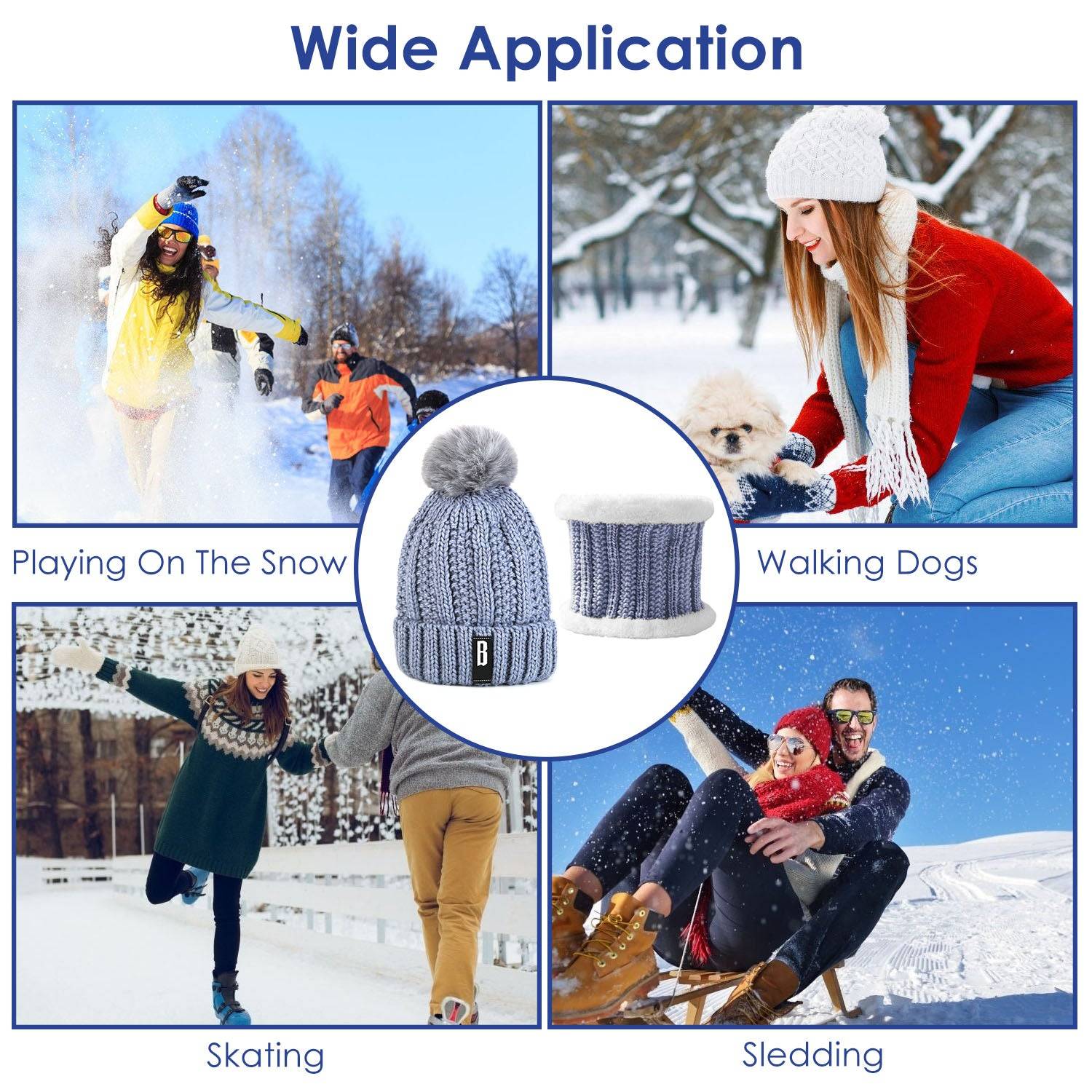 Womens Winter Beanie And Scarf Set Warm Knitted 2 In 1