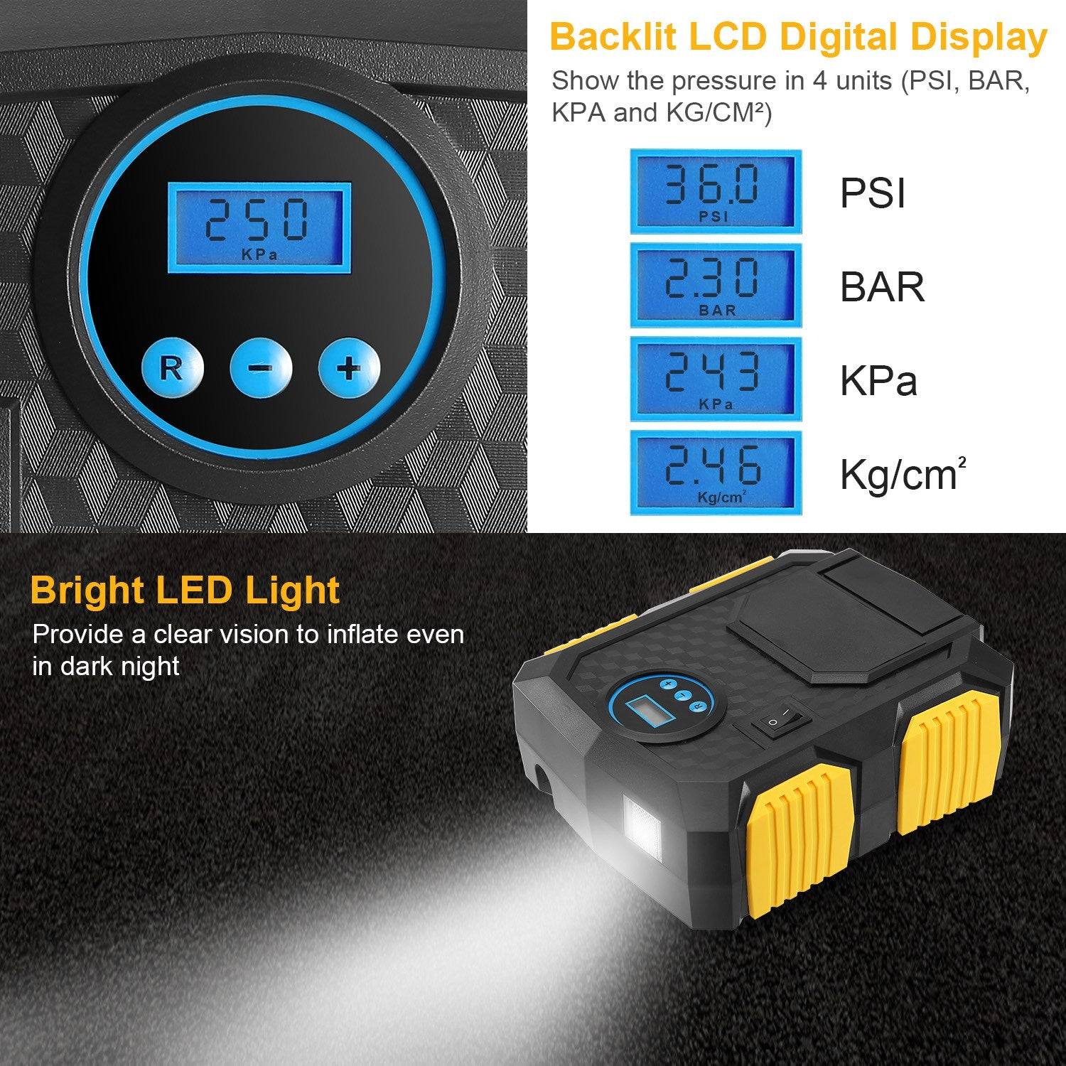 12V Tire Inflator 150PSI with LCD and Auto Shut Off