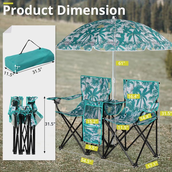 Portable 2 Seat Beach Chair with Removable Umbrella