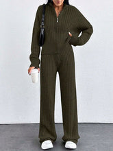 Womens Zip Up Knit Tracksuit Loose Fit Two Piece Set Winter