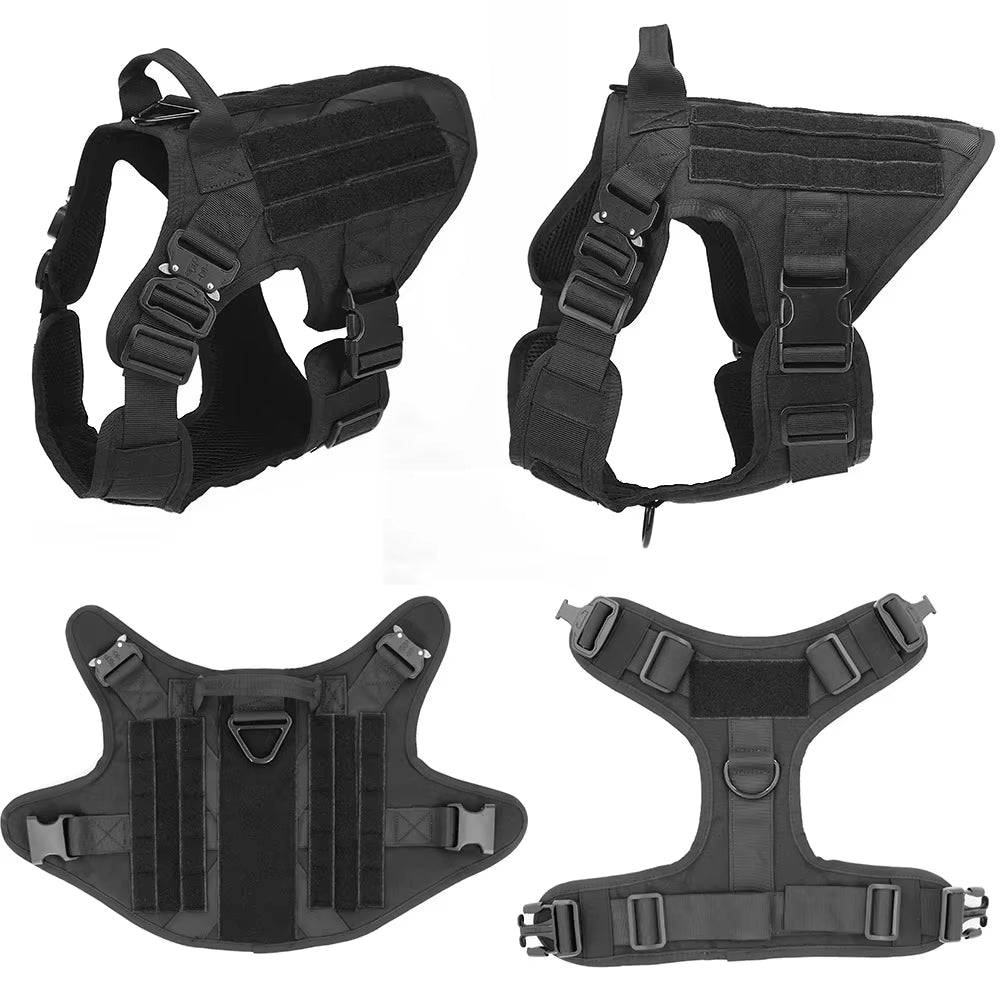 Tactical Dog Harness with Leash 1000D Nylon Camo