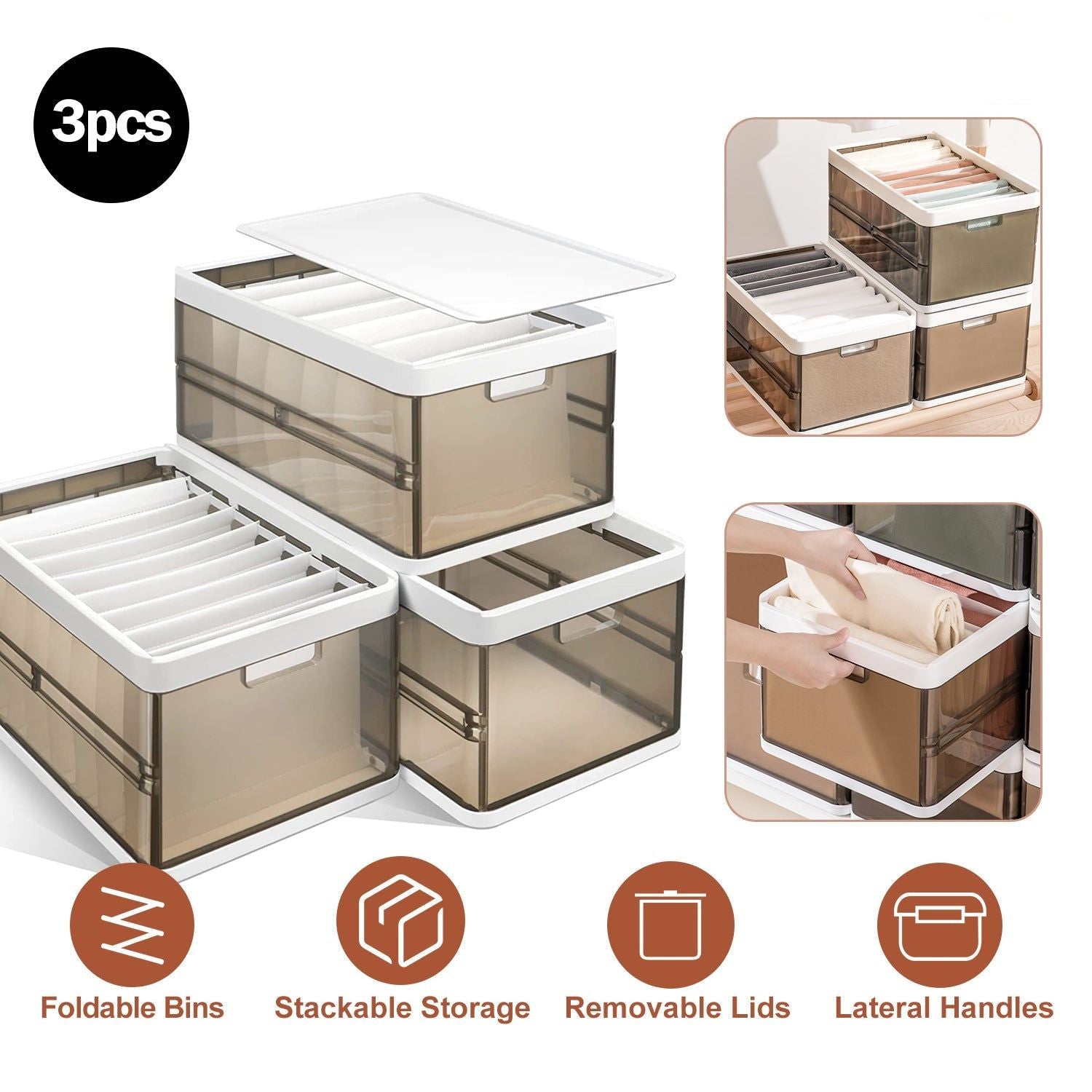 3 Pack Stackable Storage Bins with Lids