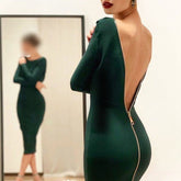 Zipper Back Bodycon Dress with Long Sleeves