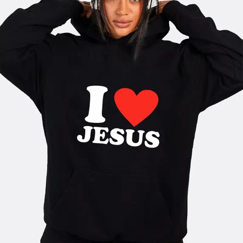 Hoodies Women I Love Jesus Printed Casual Long Sleeve