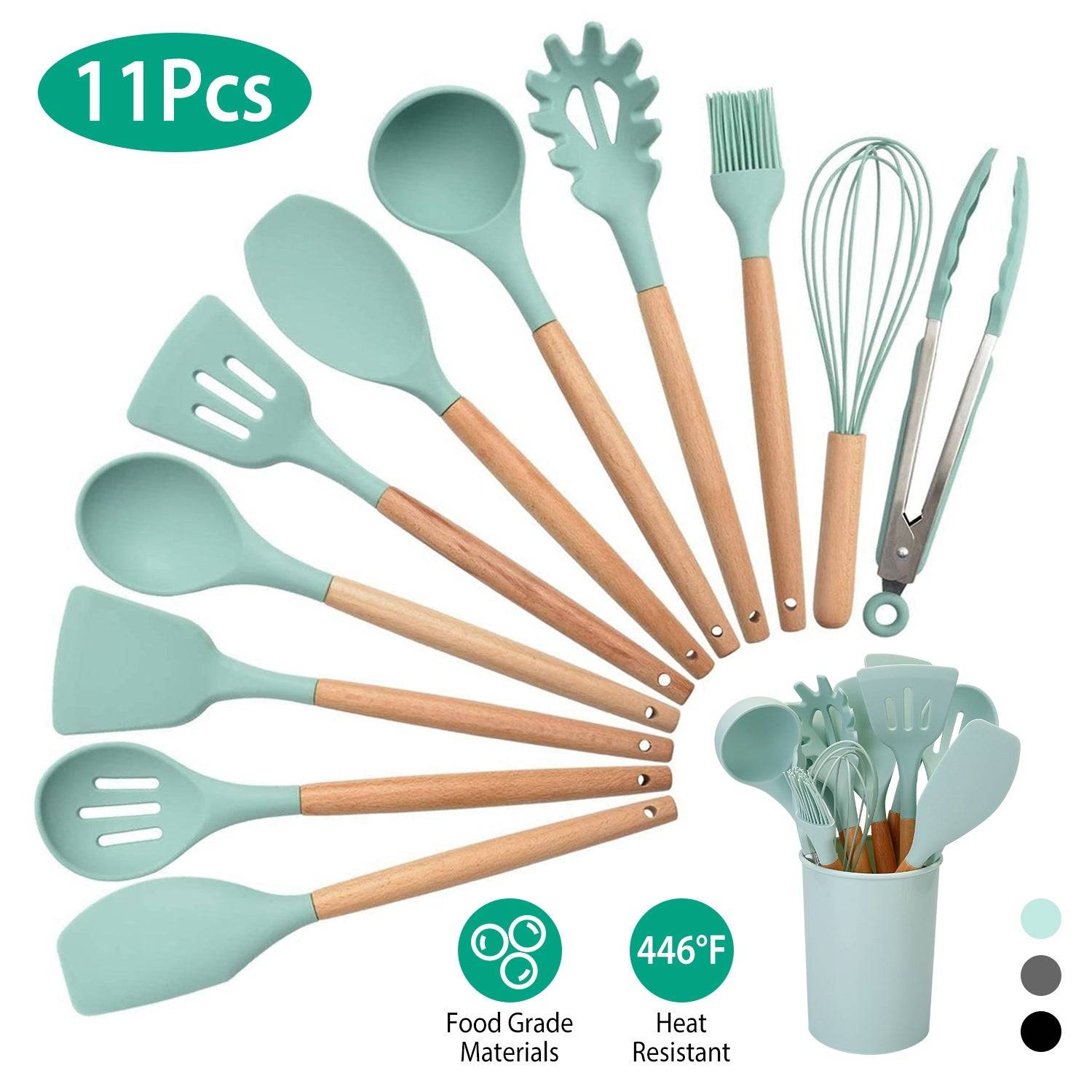 11 Piece Silicone Kitchen Utensil Set with Holder
