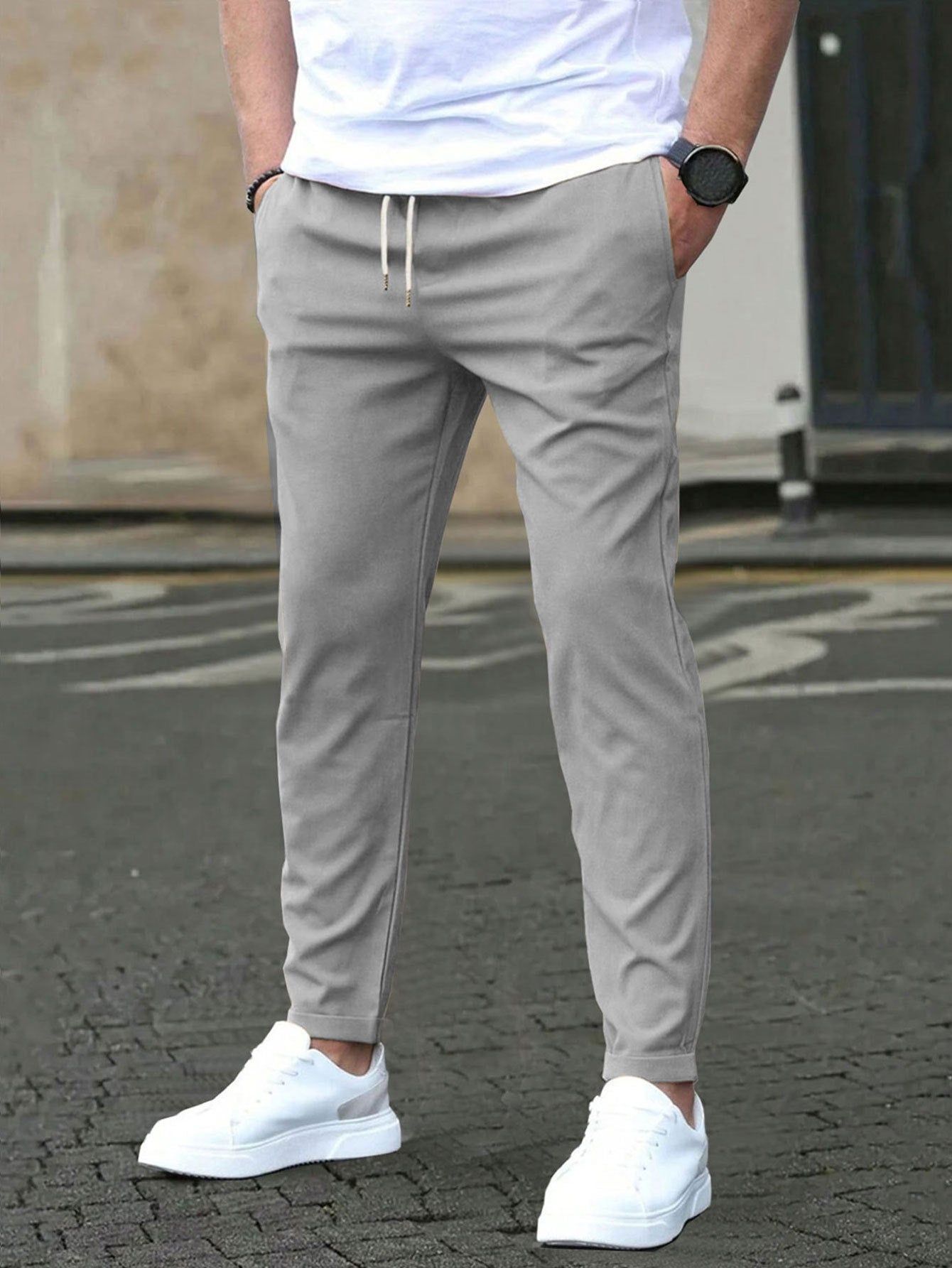 Mens Straight Leg Cropped Pants with Slim Fit Design