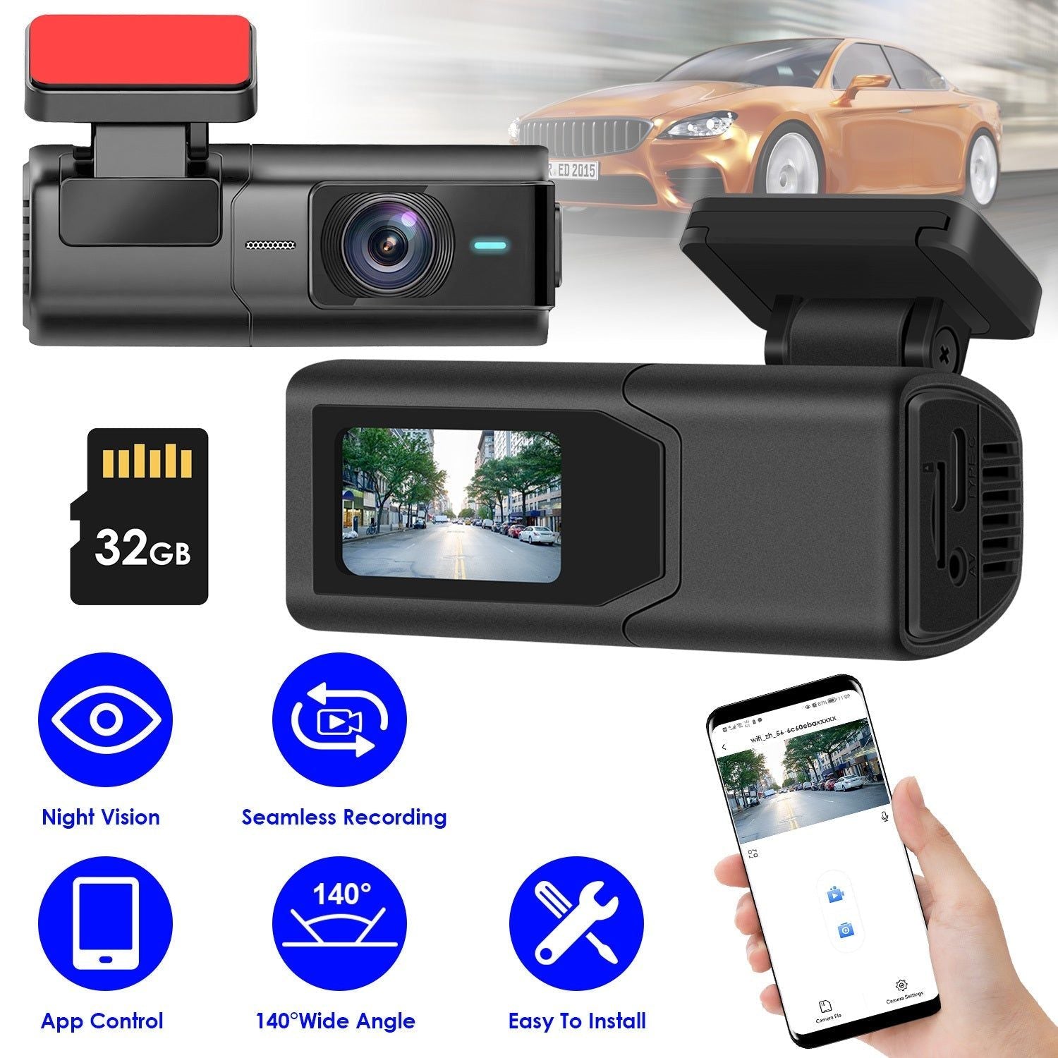 2K Dash Cam with Night Vision and IPS Screen