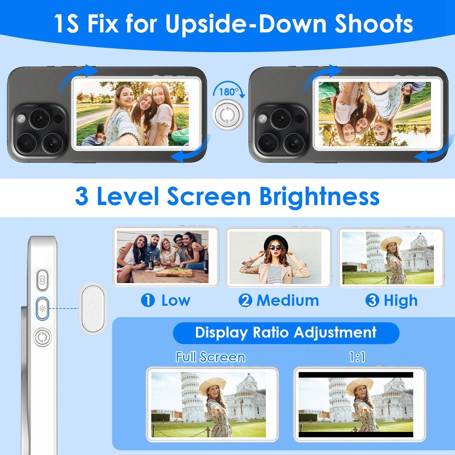 Wireless Selfie Display Monitor with 33FT Remote