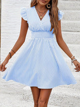 Summer Mini Dress with V Neck and Puff Sleeves