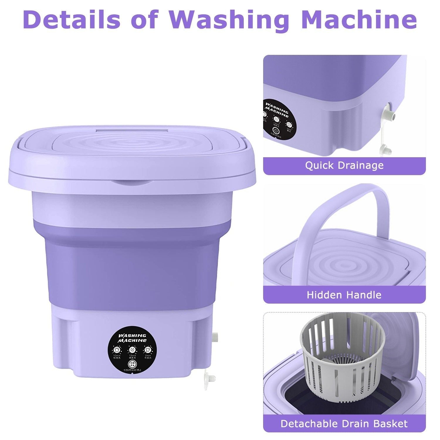 Foldable Portable Washing Machine with 3 Modes 8L Capacity