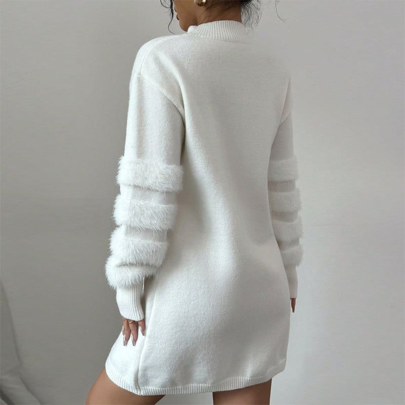 Womens Mini Dress A Line With Faux Fur Trim