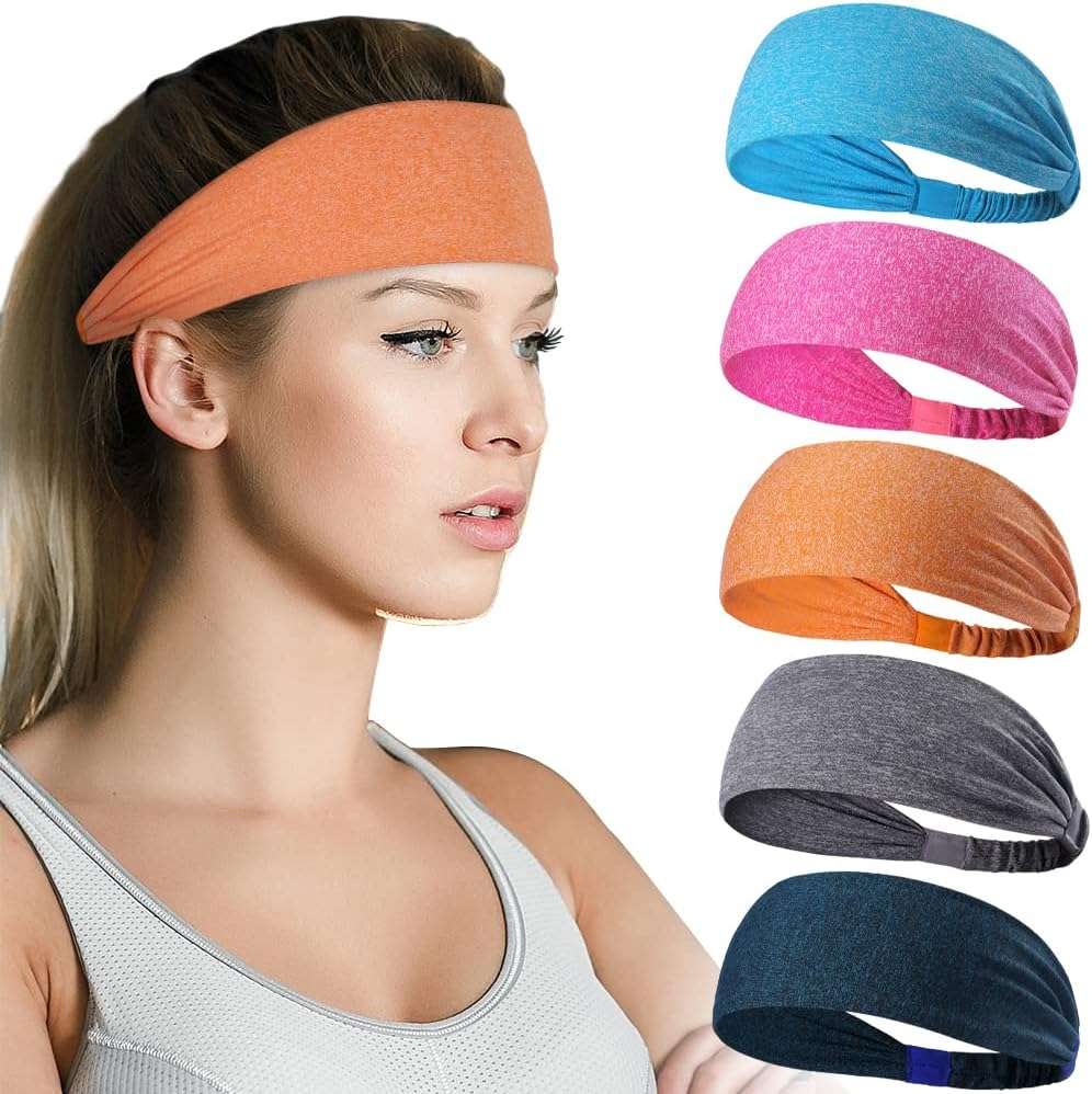 Unisex Sports Headbands 5 Pack Fitness Sweatbands