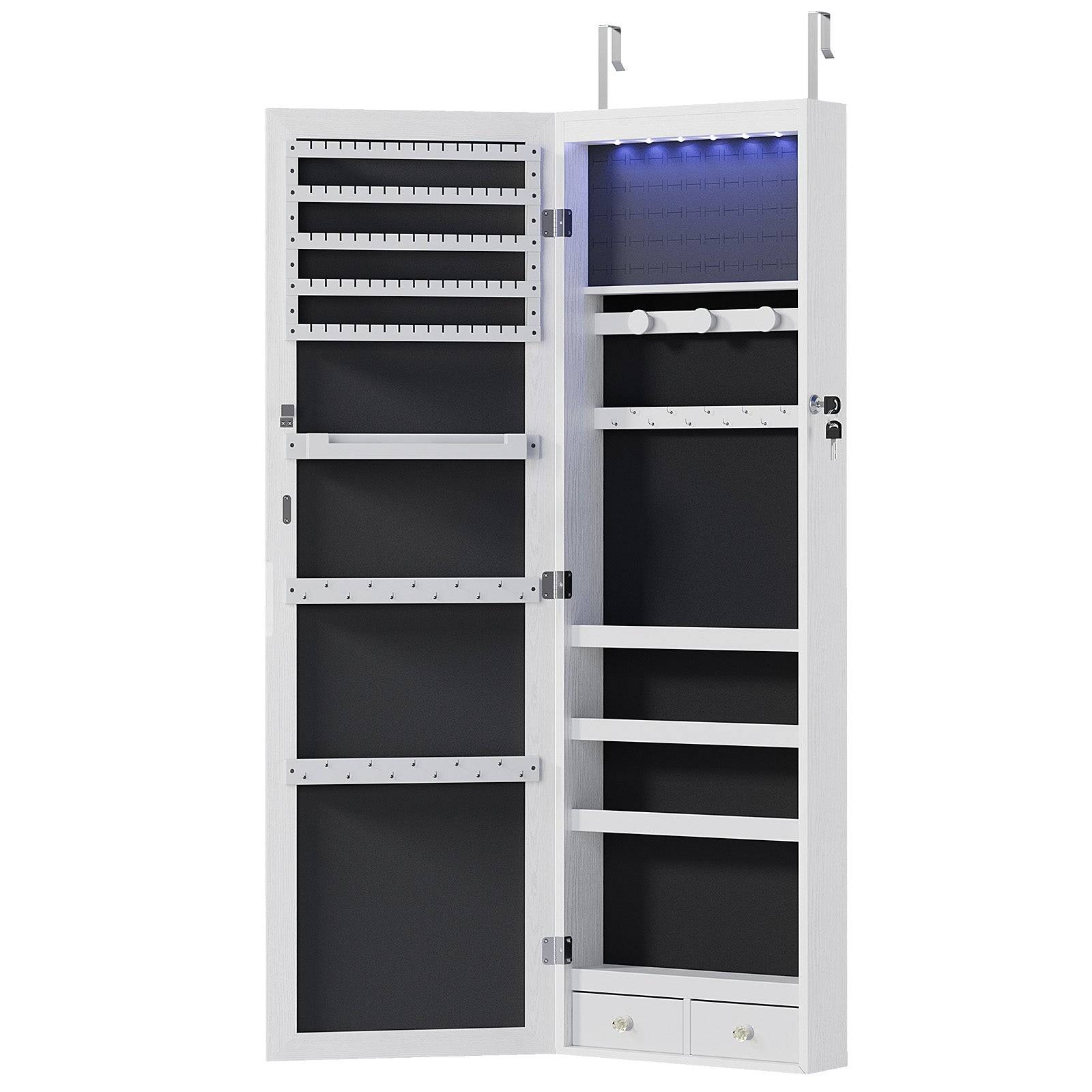 Wall Mounted Jewelry Armoire with Mirror and LED Lights