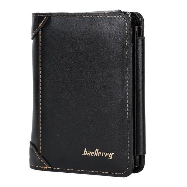 Wallet Men PU Leather Trifold Zippered Multi Card Design