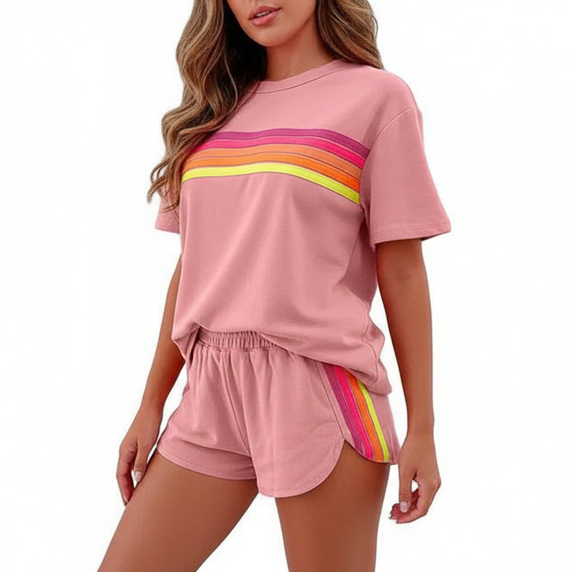 Color Block Two Piece Set Top And Shorts Summer Style