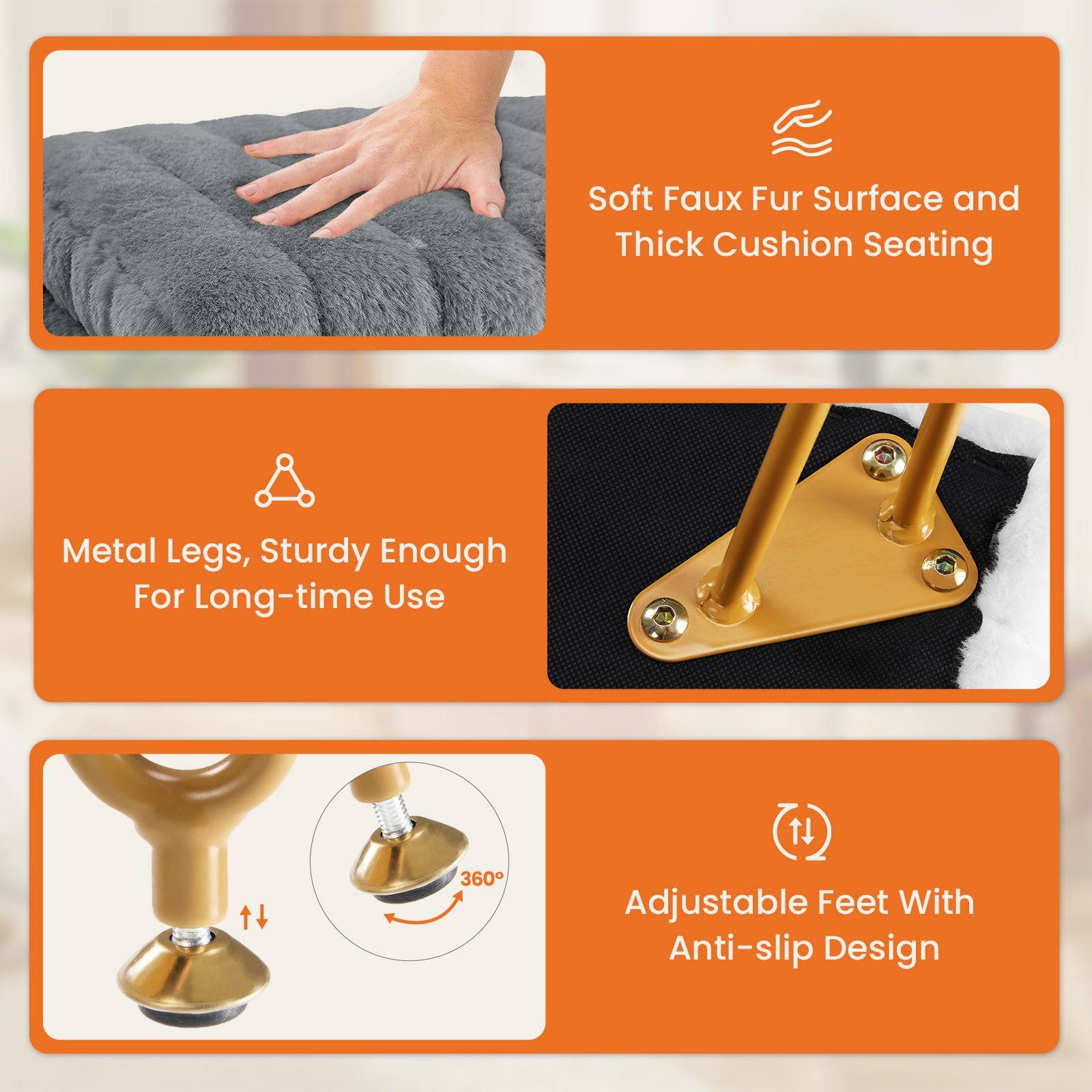 Vanity Stool with Hidden Storage Faux Fur Seat