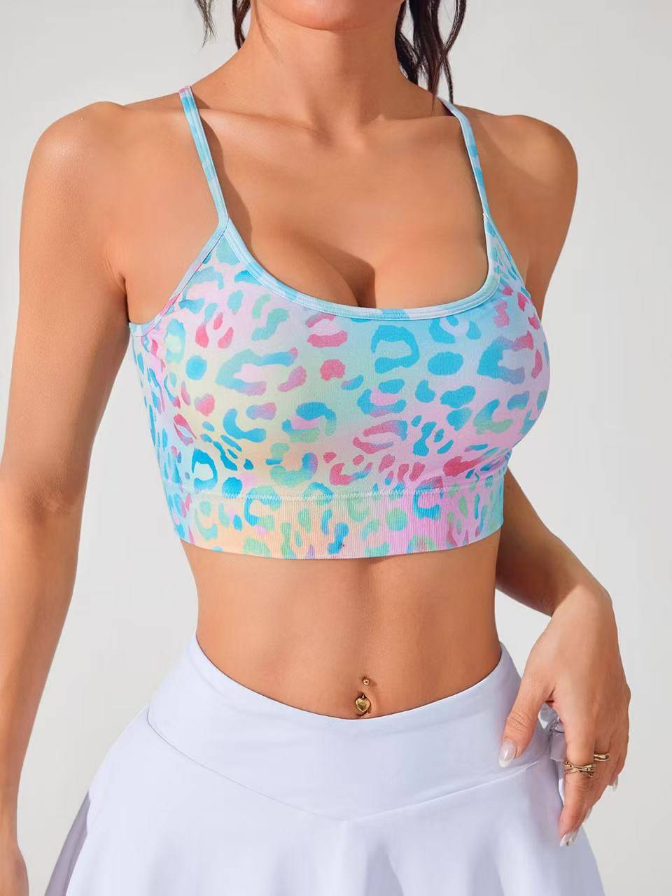 Womens Floral Sports Bra Cross Strap Summer Fit