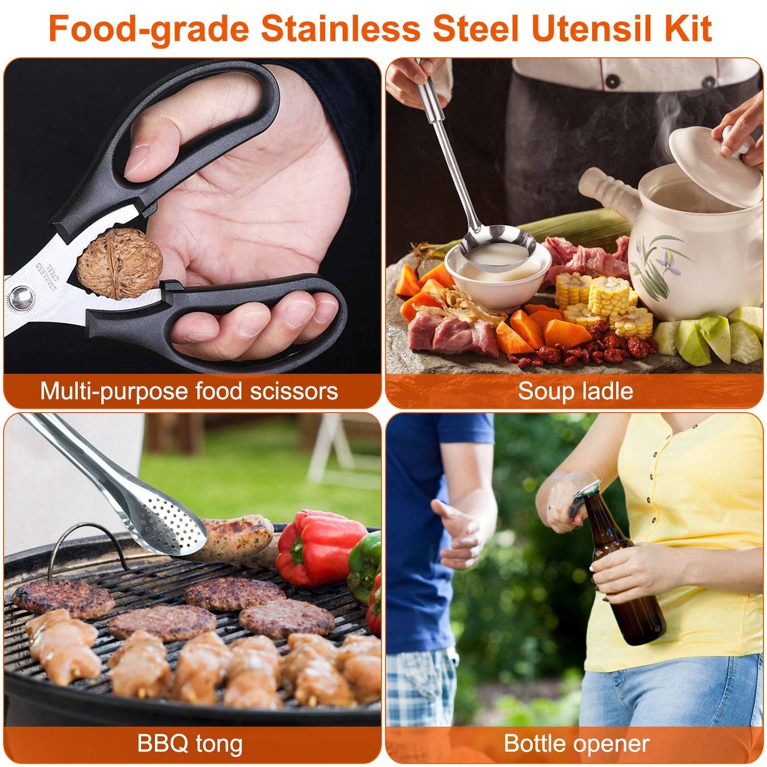 19 Piece Stainless Steel Cookware Camping Utensil Kit