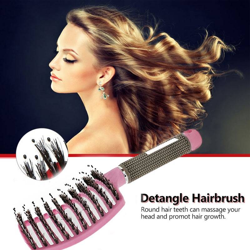 Bristle and Nylon Hair Brush with Massage and Soft Handle