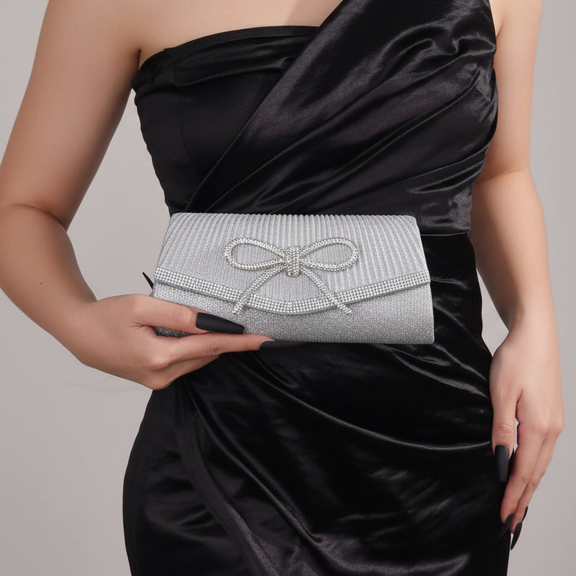 Rhinestone Evening Clutch Bag with Bow