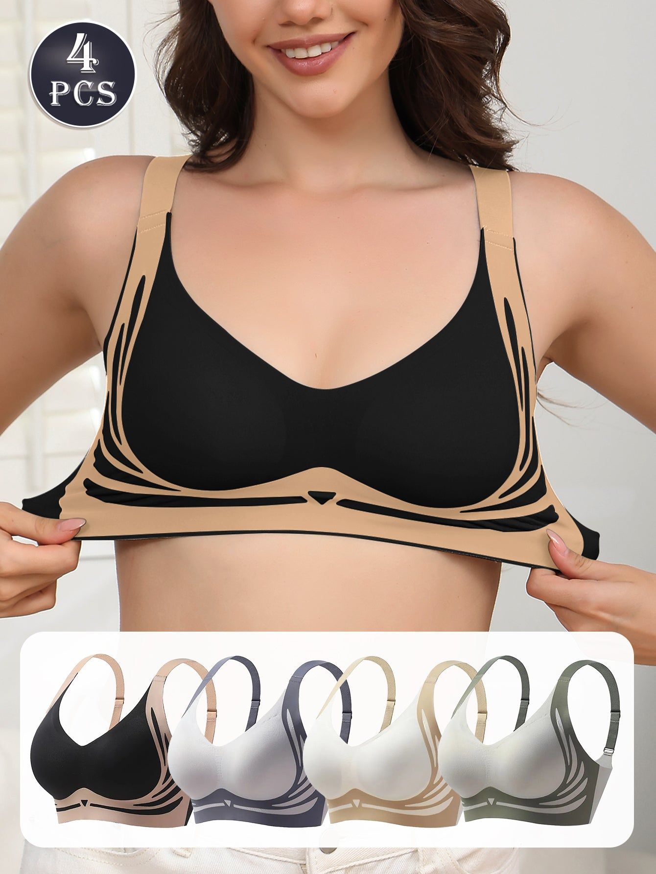 4PCS Wireless Push Up Bras Set Comfort Fit