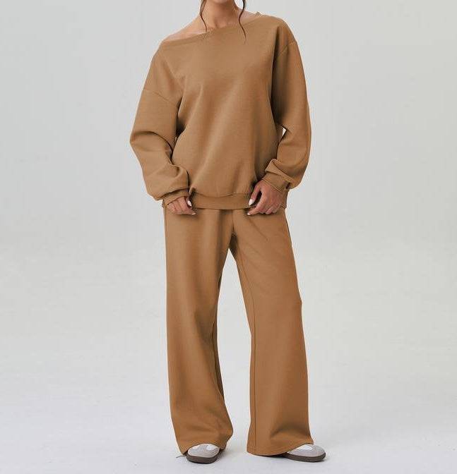 Womens Two Piece Sets Sloping Shoulder Top And Pants