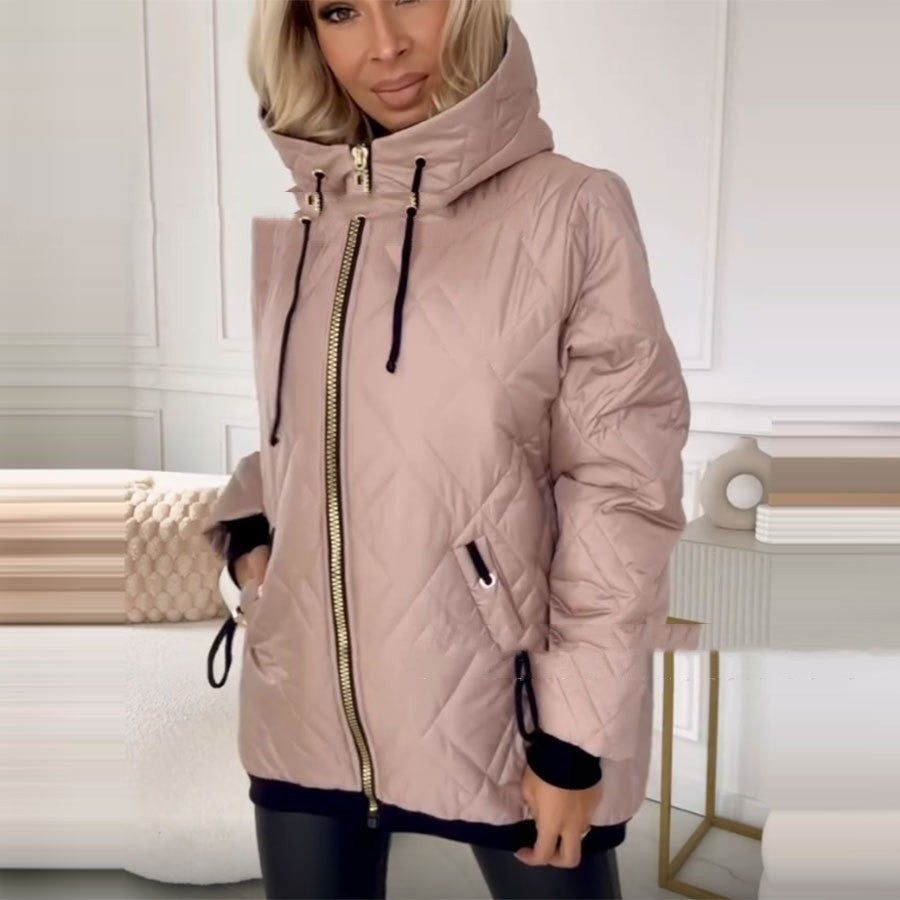 Women’s Casual Hooded Coat Solid Color Cotton Blend Long Sleeve Outerwear in Pink or Black