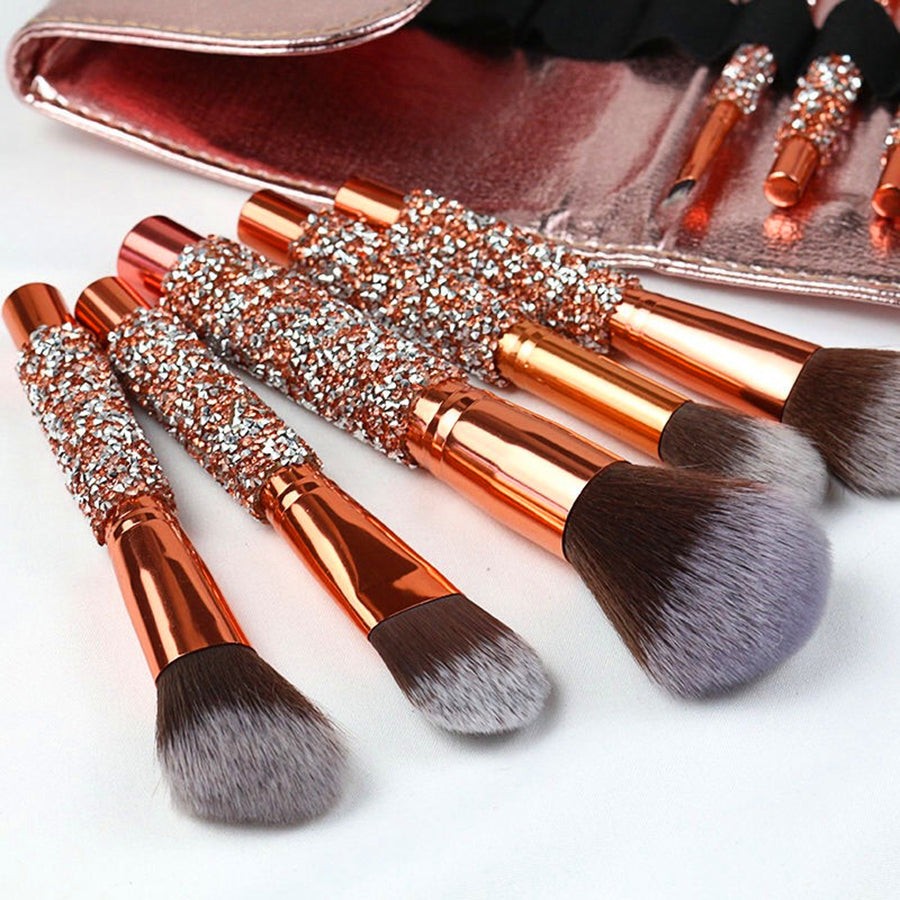 10PCS Luxury Crystal Makeup Brush Set for Face and Eyes