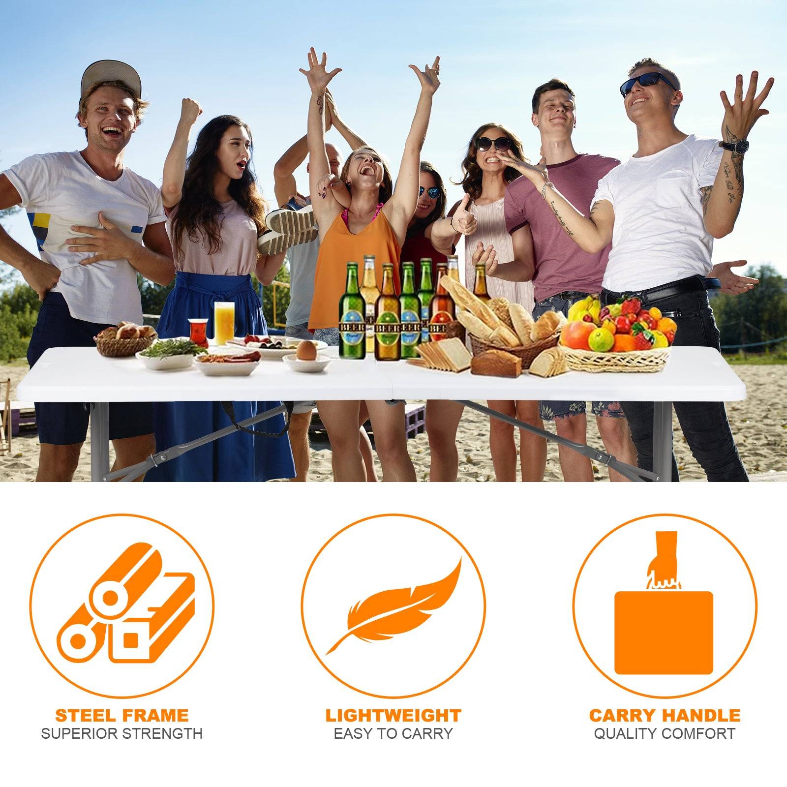 6FT Folding Table HDPE Portable Indoor Outdoor Use