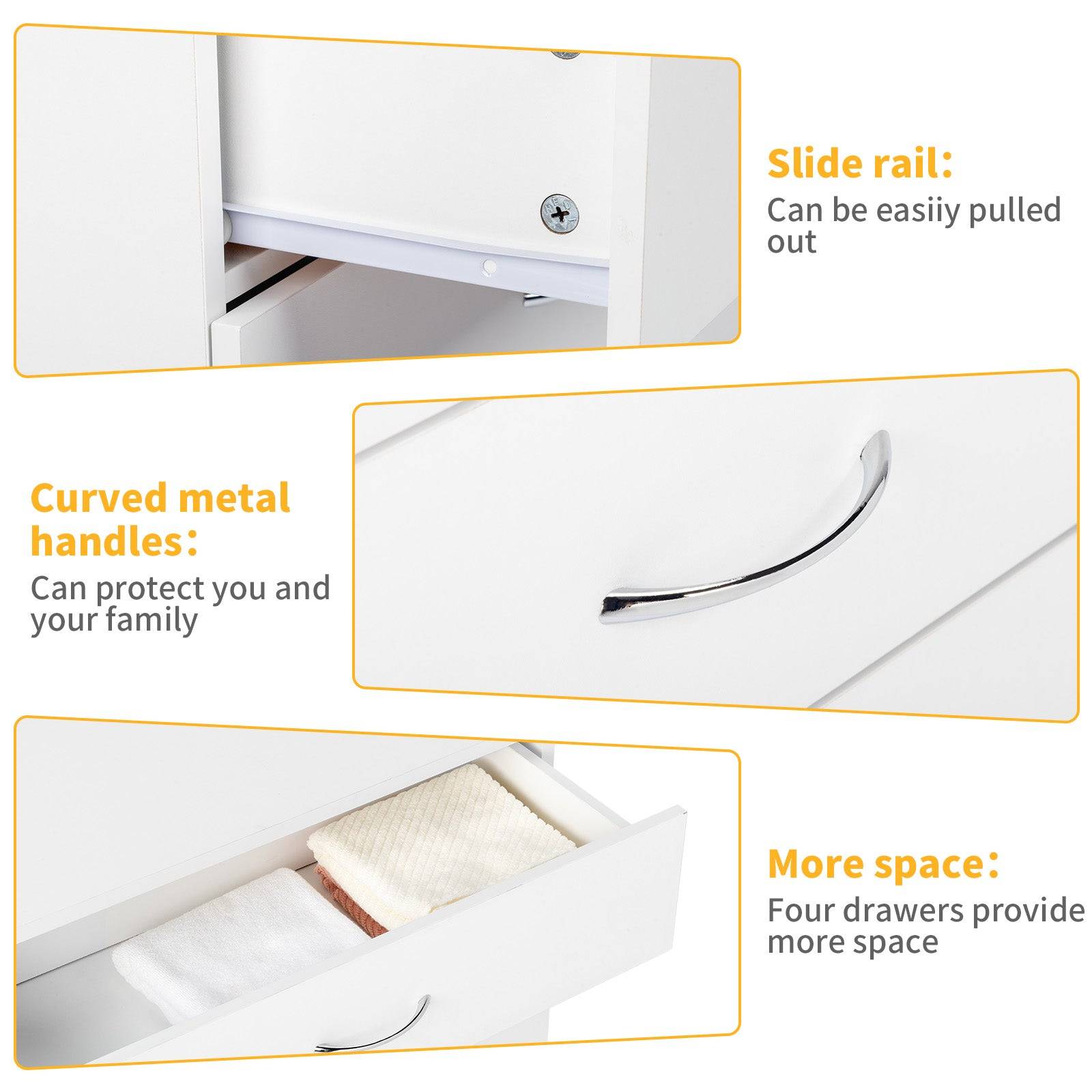 Bedside Table with 4 Drawers and USB Charging Ports