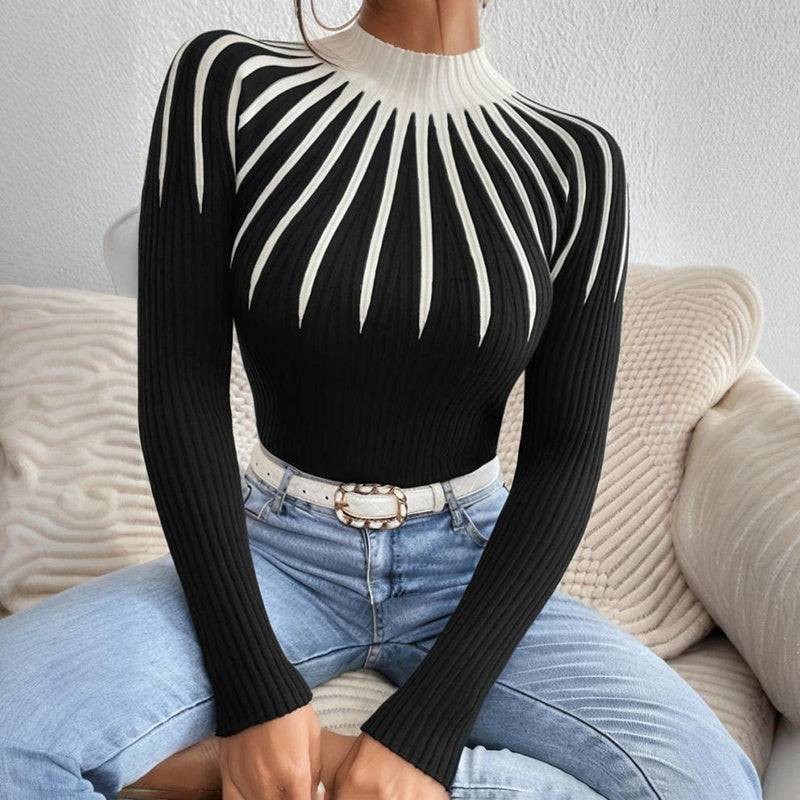 Womens Mock Neck Ribbed Knit Sweater