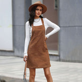 Retro Corduroy Pinafore Dress A Line High Waist Layering