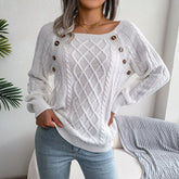 Women Knitted Pullover Sweater with Square Neck