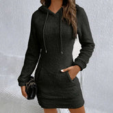 Fuzzy Hoodie Dress With Slim Fit And Front Pocket