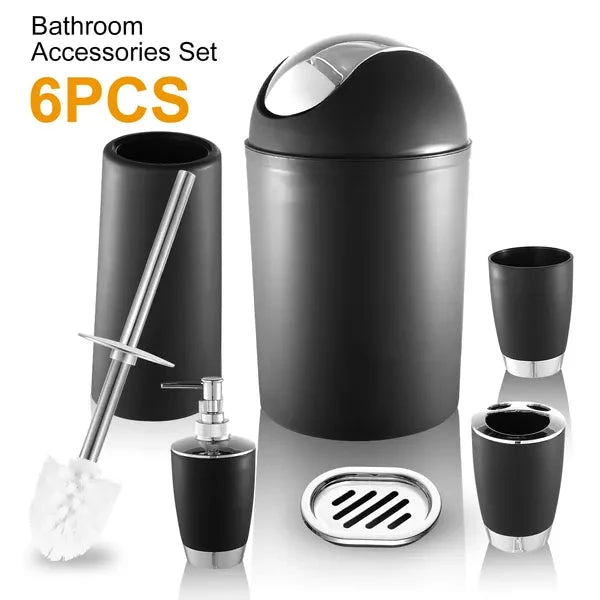 Bathroom Set 6 Piece Accessories with Dispenser and Holder