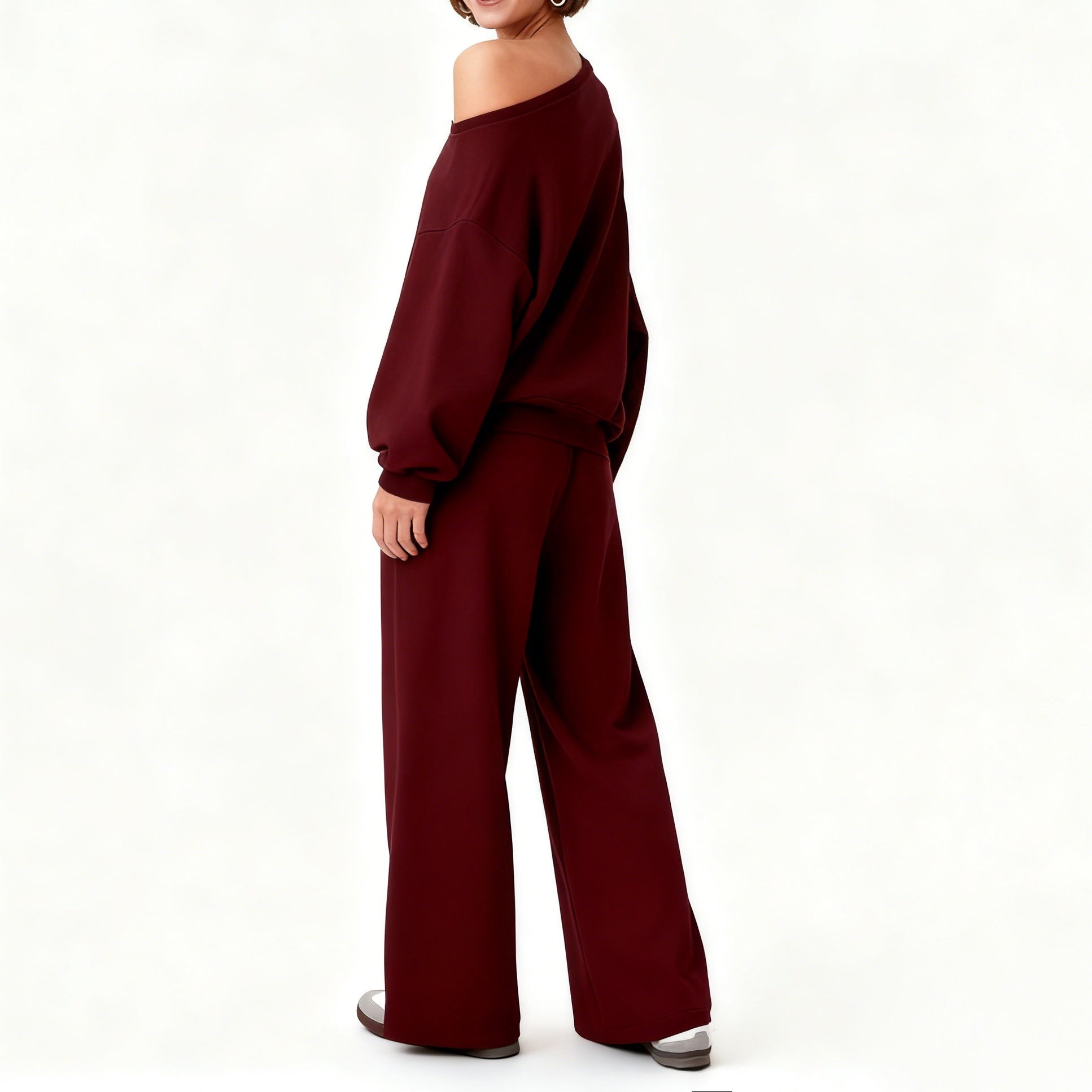 Womens Two Piece Sets Sloping Shoulder Top And Pants