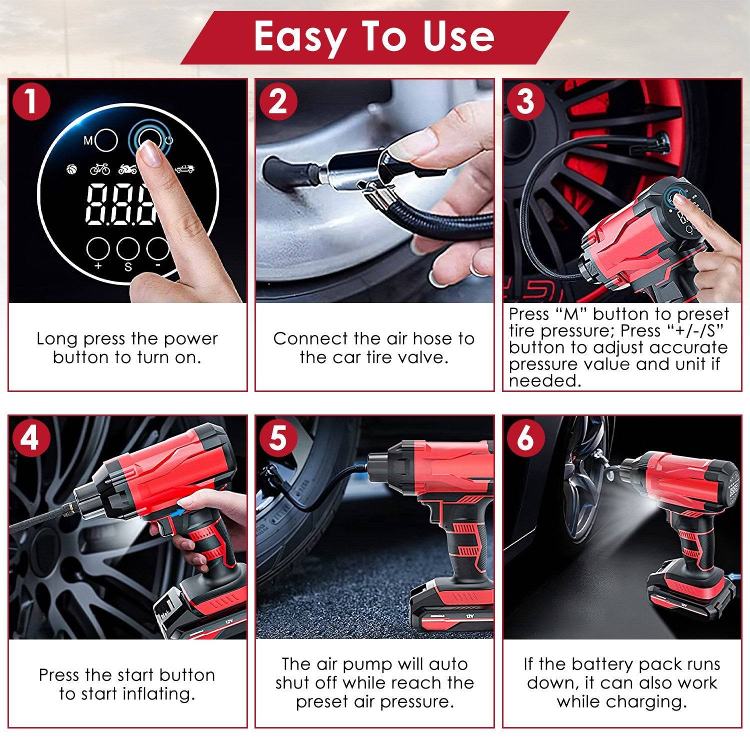Wireless Tire Inflator 150 PSI Rechargeable