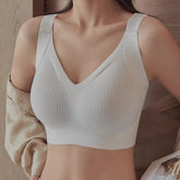 Ribbed Seamless Push Up Bra Wire Free Adjustable Straps