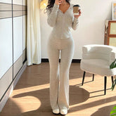 Womens Two Piece Set Hooded Jacket Flare Pants