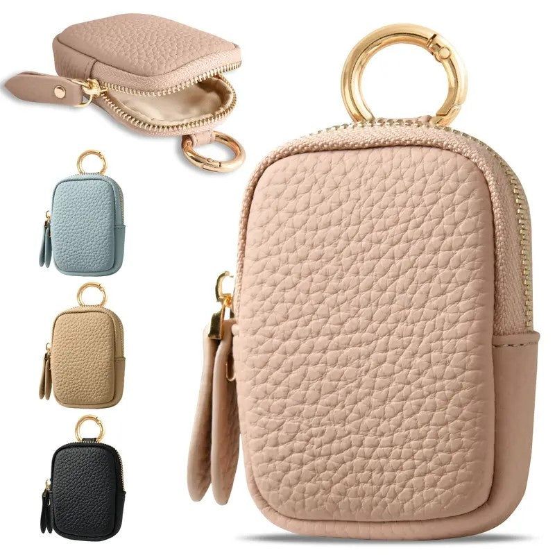 Mini Leather Wallet Coin Purse With Zipper Keychain